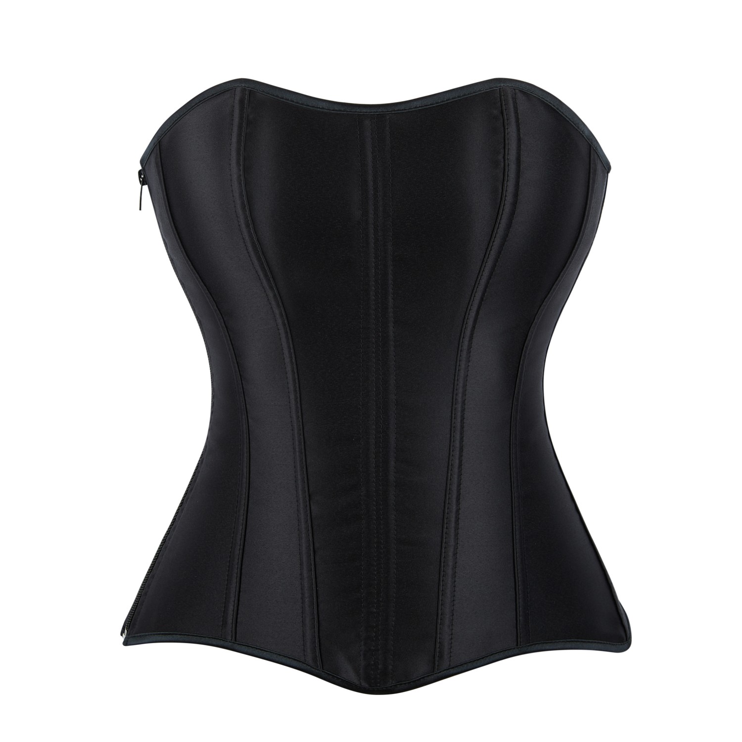Elegant Satin Vintage Style Corselet Lace up Zipper Corsetto Korsett Black